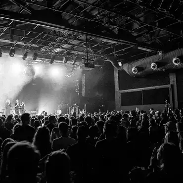 Photo en noir et blanc du concert d'Elie Zoe lors des 40 ans de Fri-Son